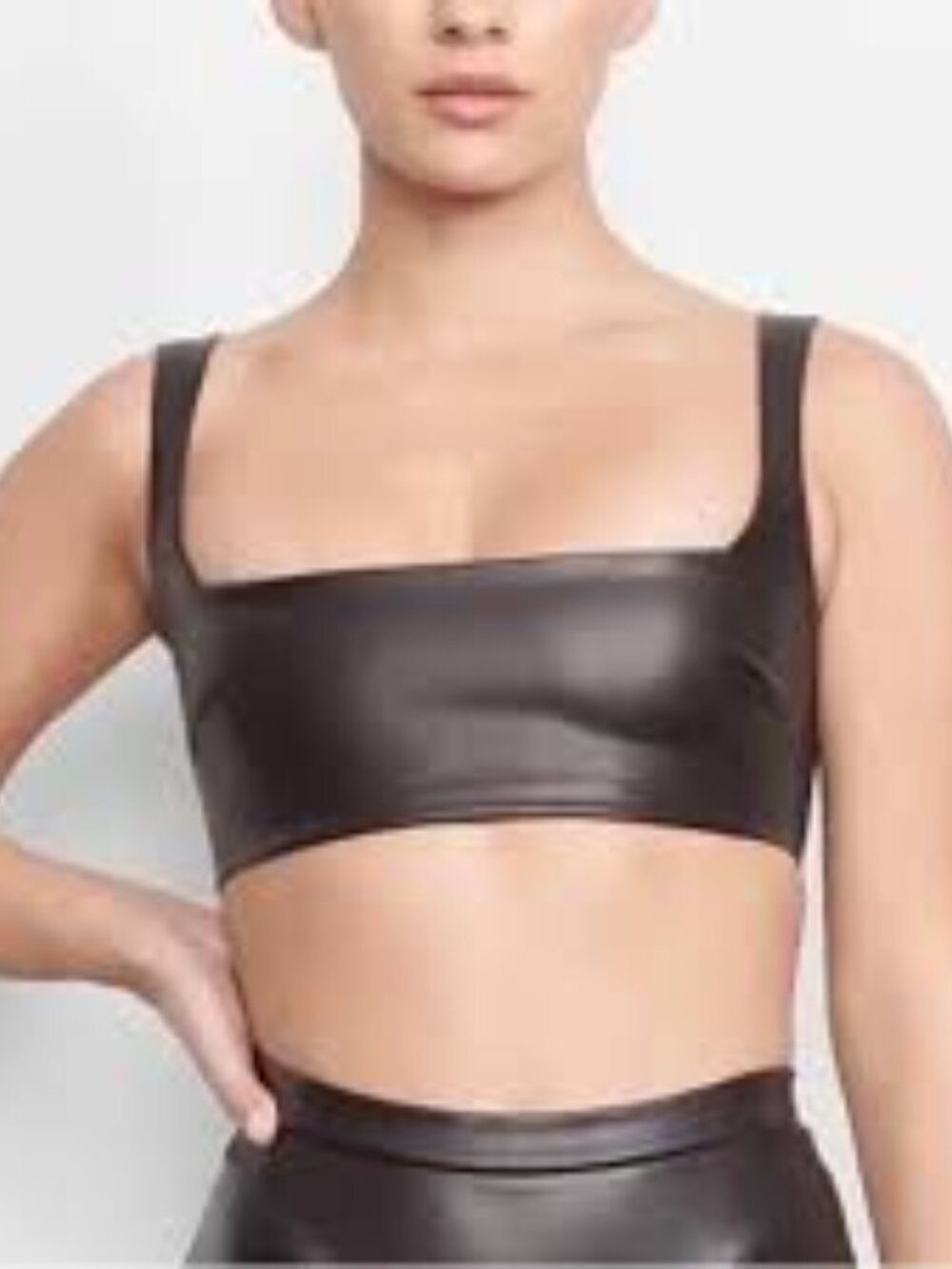 Skims CoCo Brown Faux Leather Cropped Bralette Square Neck Women's 4X Tank Top